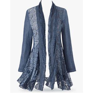 Sagefinds The Pyramid Collection Boho Flowy Blue Cardigan 100% Cotton size M